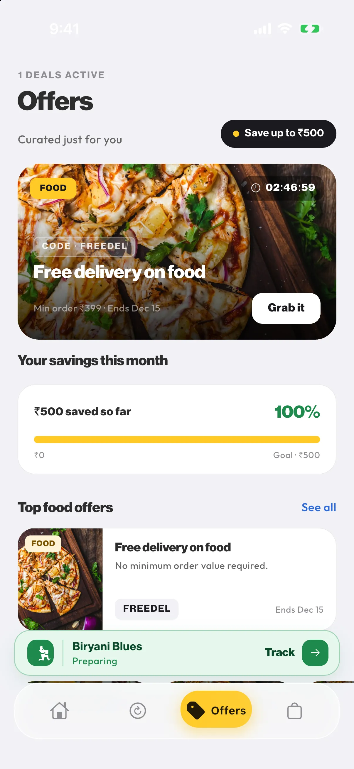 Parcelwalaa customer app, Offers screen
